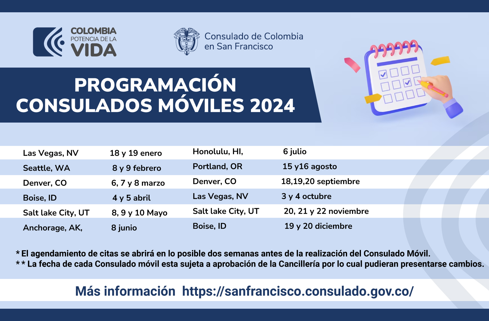 Calendario de Consulados Móviles programados para 2024 Consulado de
